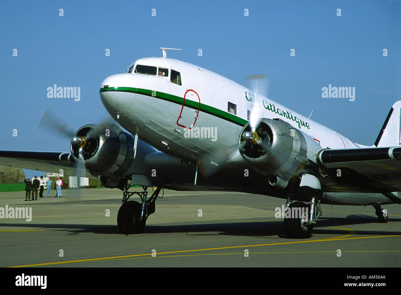 Douglas DC 3 Dakota aircraft taxiing to take off Stock Photo