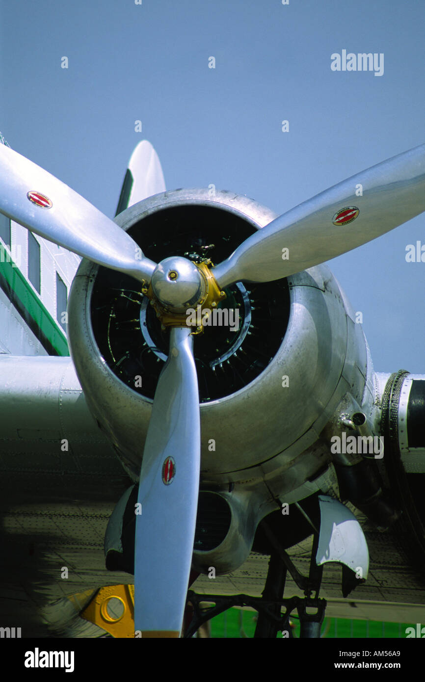 Propeller and piston engine of Douglas DC 3 Dakota aircraft Stock Photo