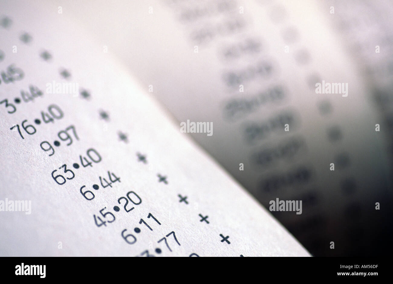 Adding machine print out Stock Photo Alamy