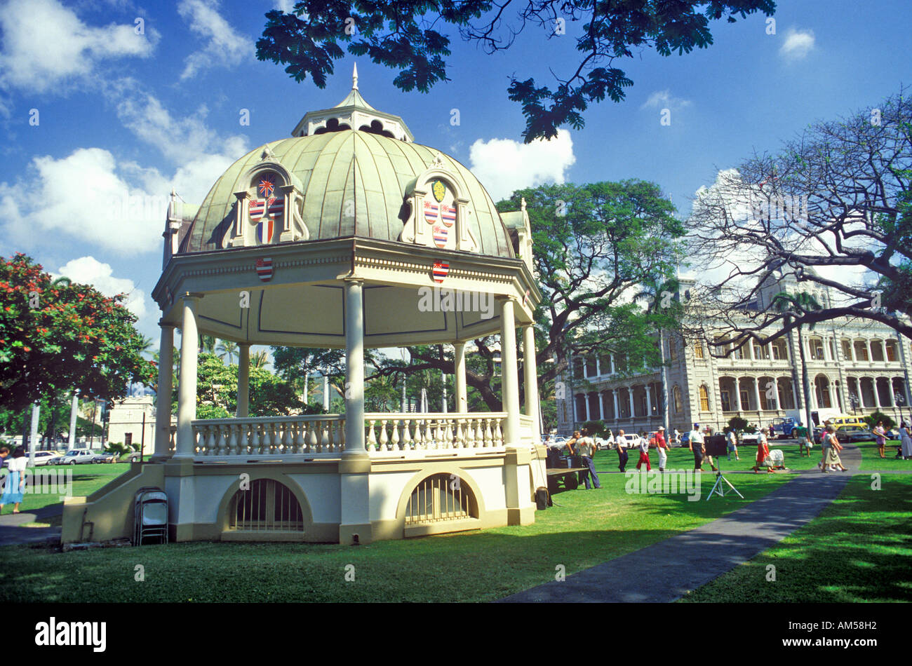 Gazebo on the Grounds of the Iolani Palace Honolulu Hawaii Stock Photo