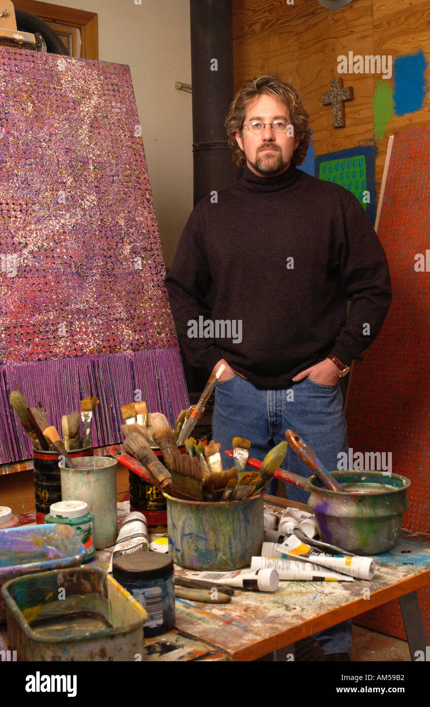 Sag Harbor NY 012403 Artist Gavin Zeigler in his Sag Harbor NY studio Gordon M Grant Photo Stock Photo