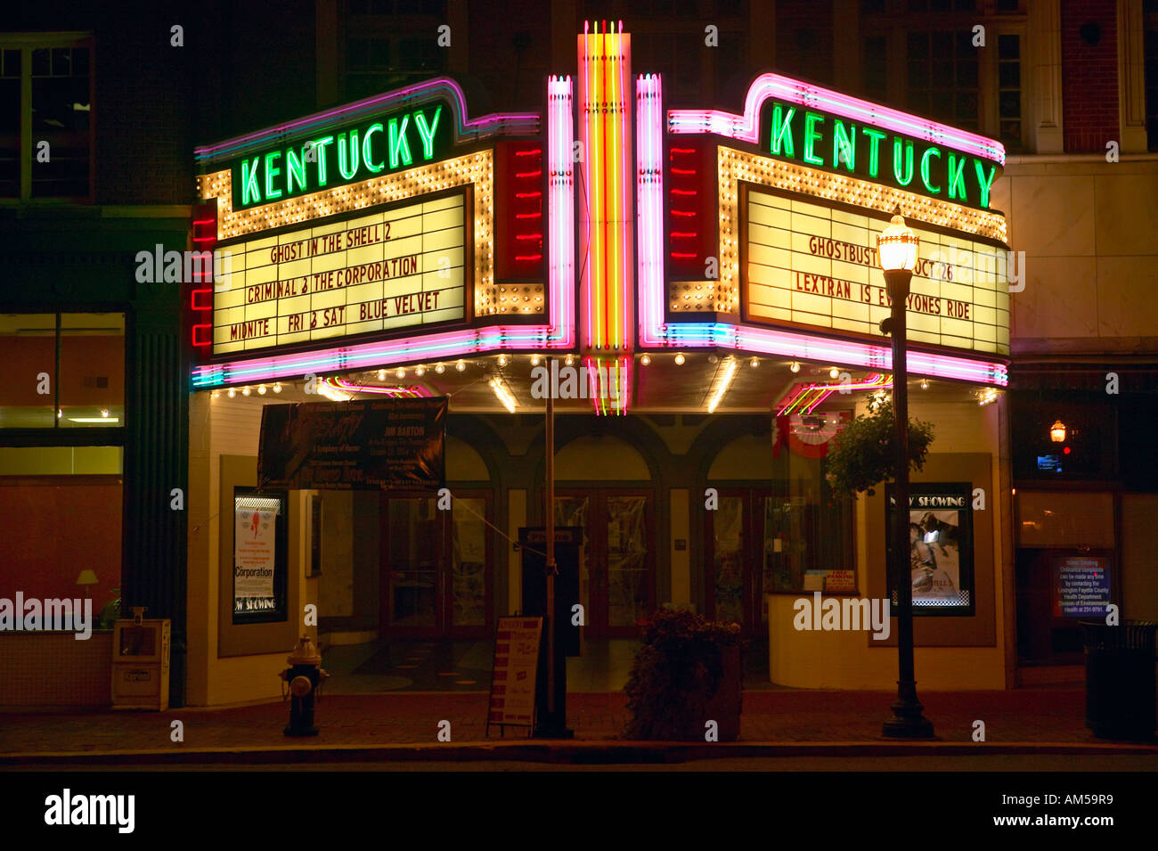 Lexington Kentucky neon marquee sign for movie theater saying Kentucky
