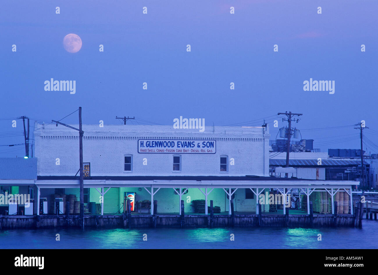 Harbor By Moonlight Crisfield Maryland Stock Photo