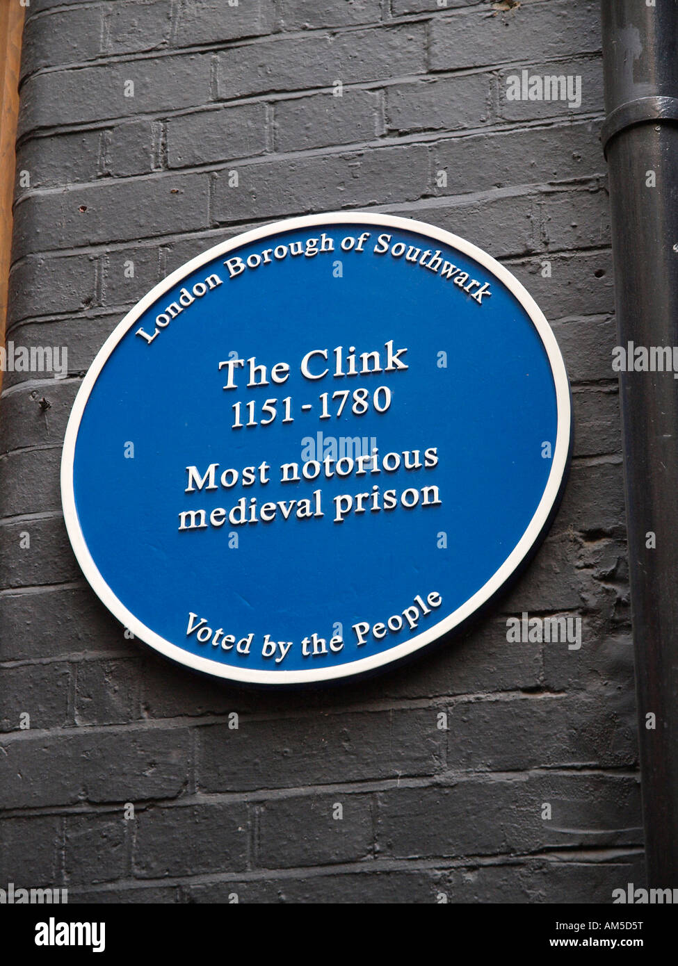 Blue Plaque outside the Clink.  Once a notorious prison now a tourist attraction. Stock Photo
