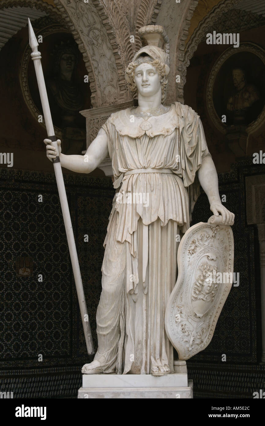 Seville Spain Casa de Pilatos statue of Athena in patio Stock Photo