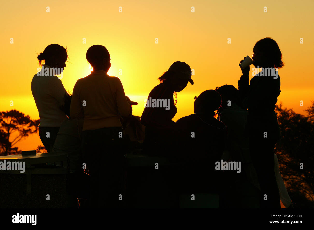 Visitors on the Signal Hill enjoying the sunset, Cape Town, South Africa Stock Photo