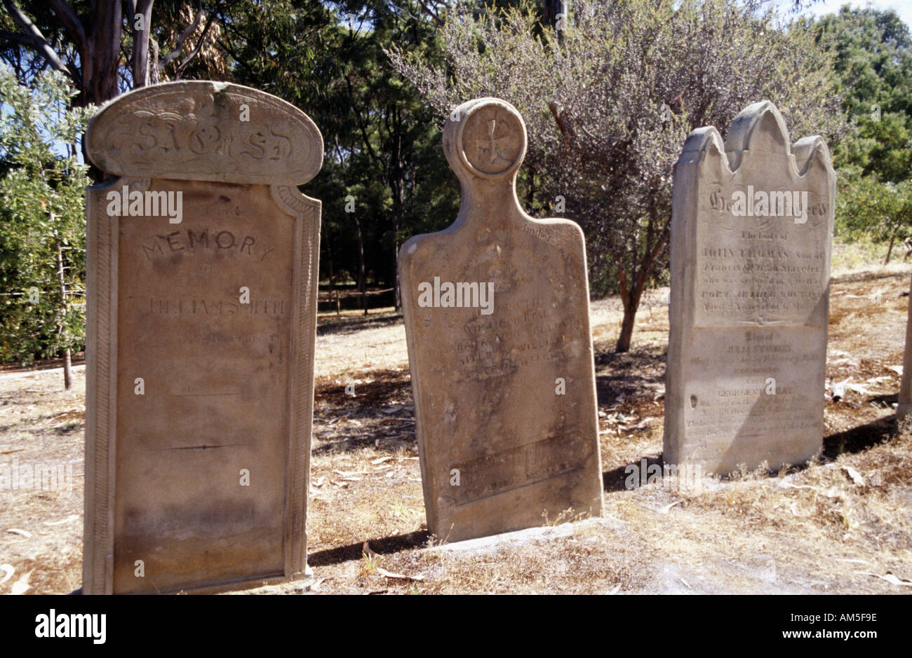 Headstones on the Isle of the Dead at Port Arthur Historic Site, Tasmania, Australia Stock Photo