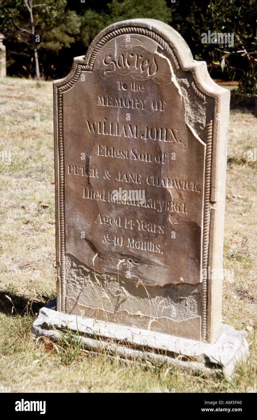 Headstone on the Isle of the Dead at Port Arthur Historic Site, Tasmania, Australia Stock Photo