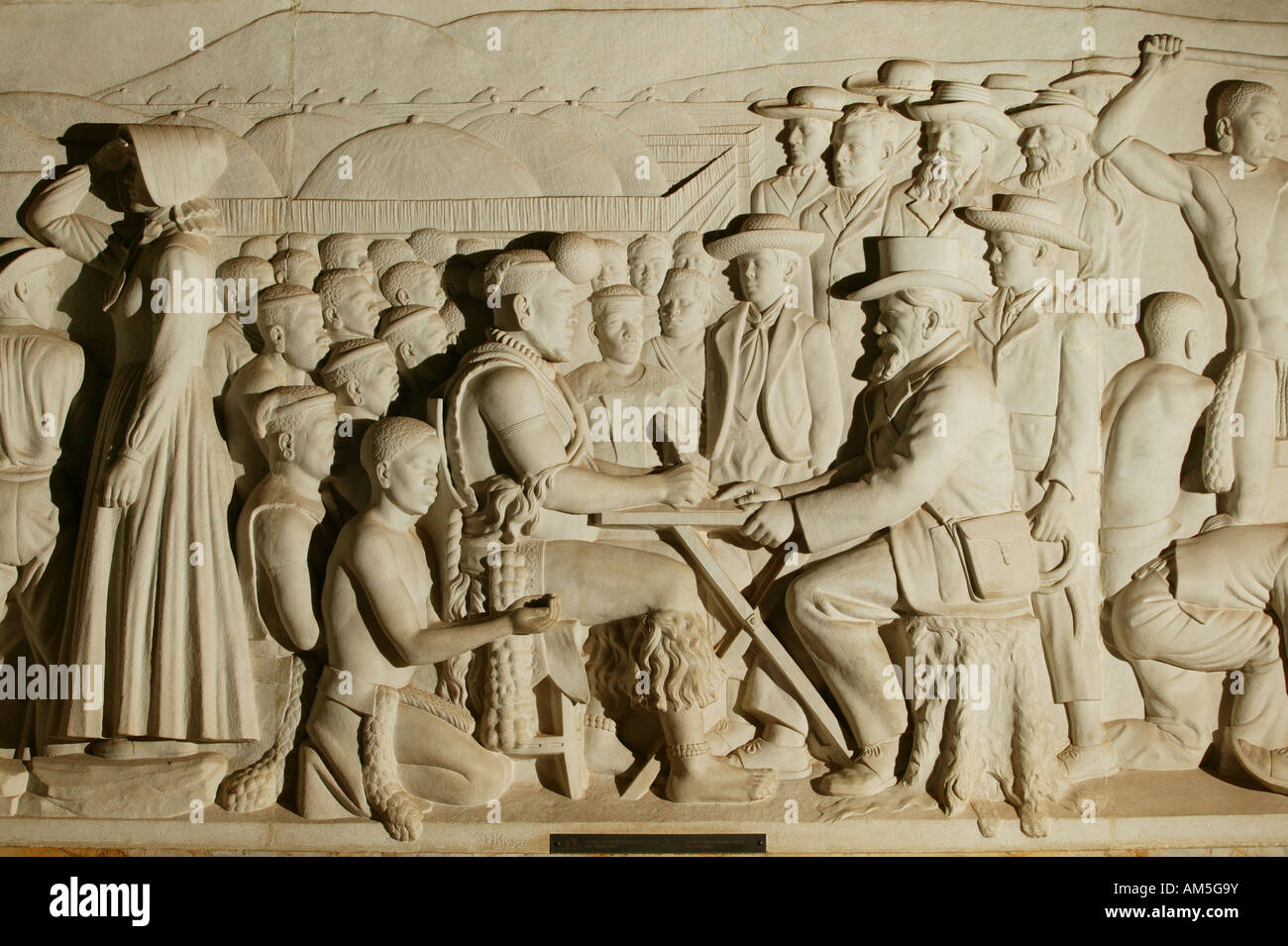 Marble frieze in the Voortrekker Monument showing scenes of the Great Trek, Pretoria, South Africa Stock Photo