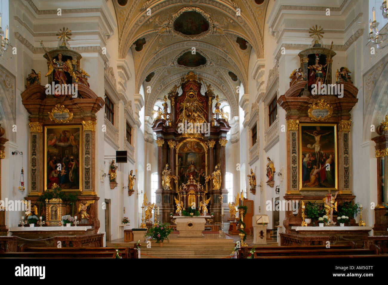 High altar of city parish church St Oswald, Traunstein, Upper Bavaria