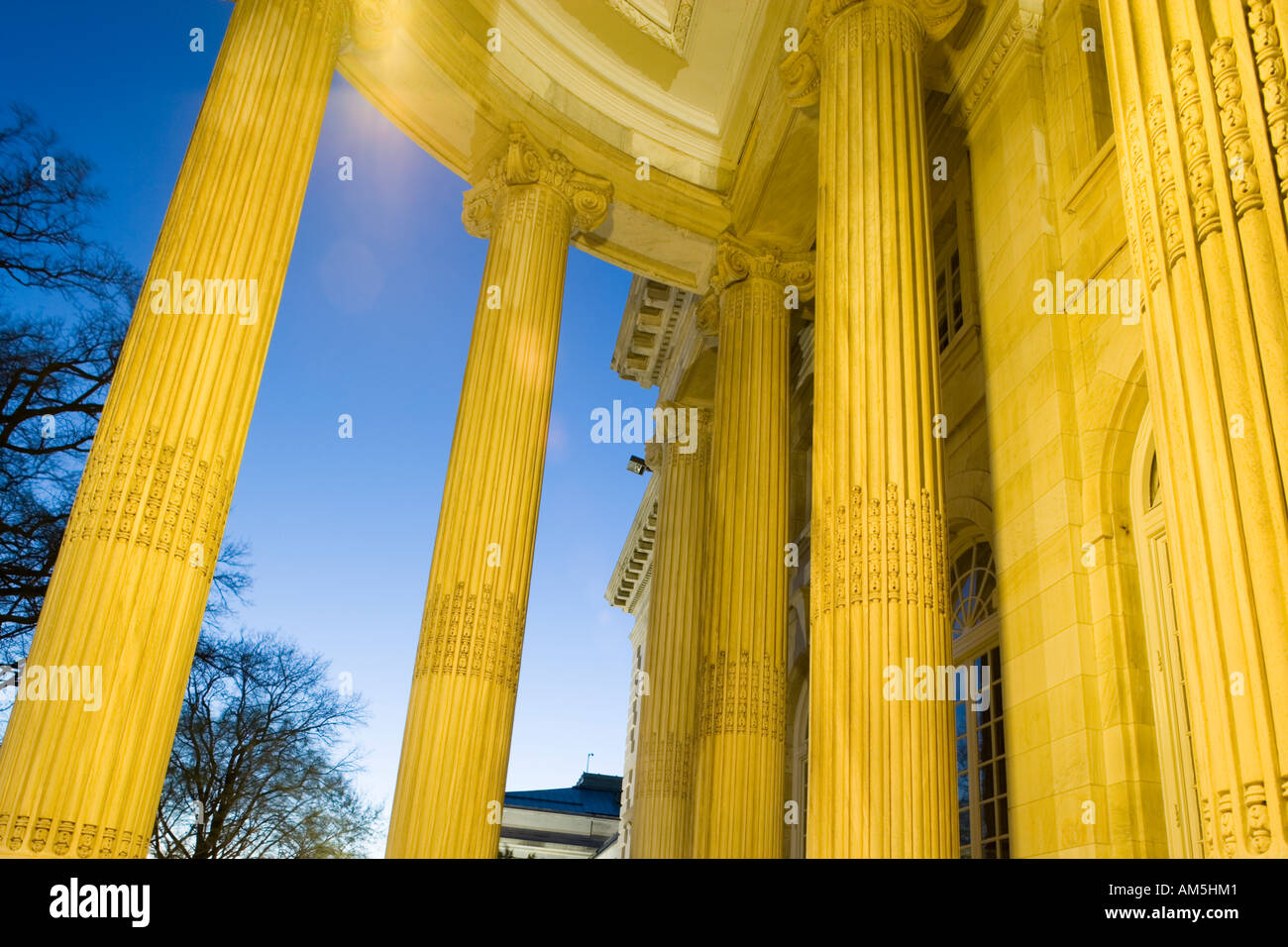 Covered Portico of the DAR Memorial Continental Hall building in Washington DC at dusk. Stock Photo
