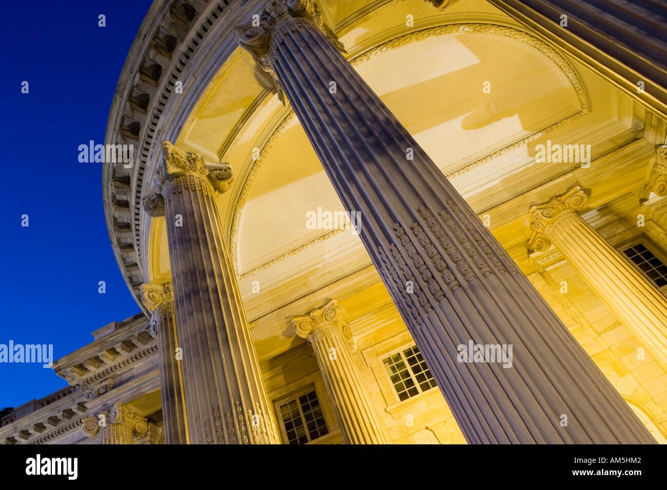 Looking up at night. Covered rotunda of the portico of the DAR hall building Washington DC Stock Photo