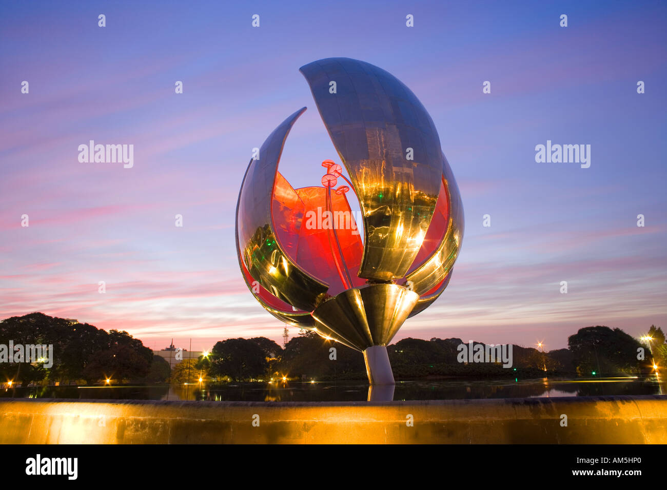 Landmark motorized sculpture Floralis Generica (Common Flower) in the United Nations Park in Buenos Aires. Stock Photo