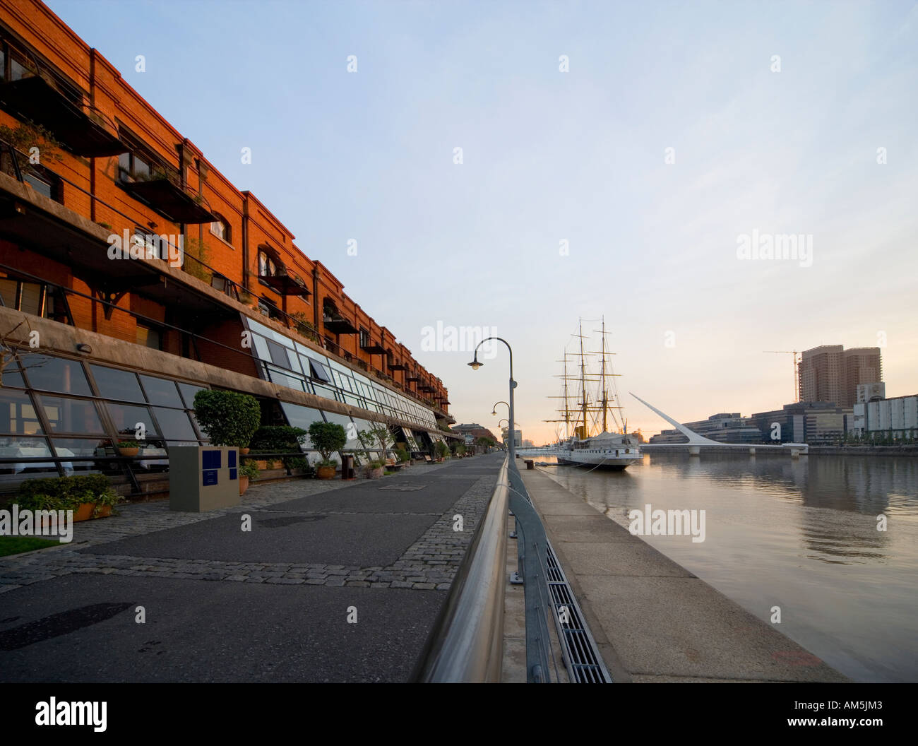 Redevelopment of the docklands area Puerto Madero harbour basin at dawn.  Buenos Aires Stock Photo