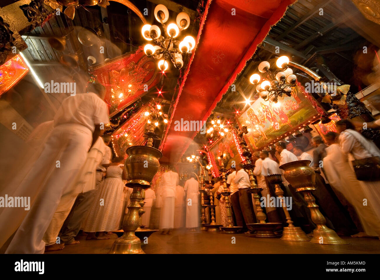 Hindu Temple interior. Evening service. Ruhunu Maha Kataragama Devalaya, Sri Lanka. Maha devala puja. Stock Photo
