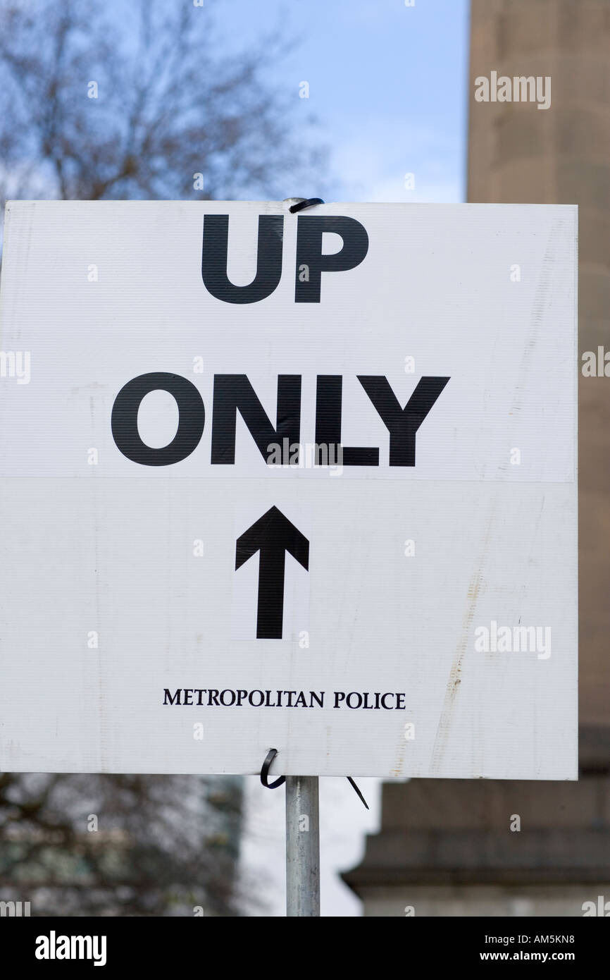 Up only. Temporary metropolitan police street sign London UK. Stock Photo