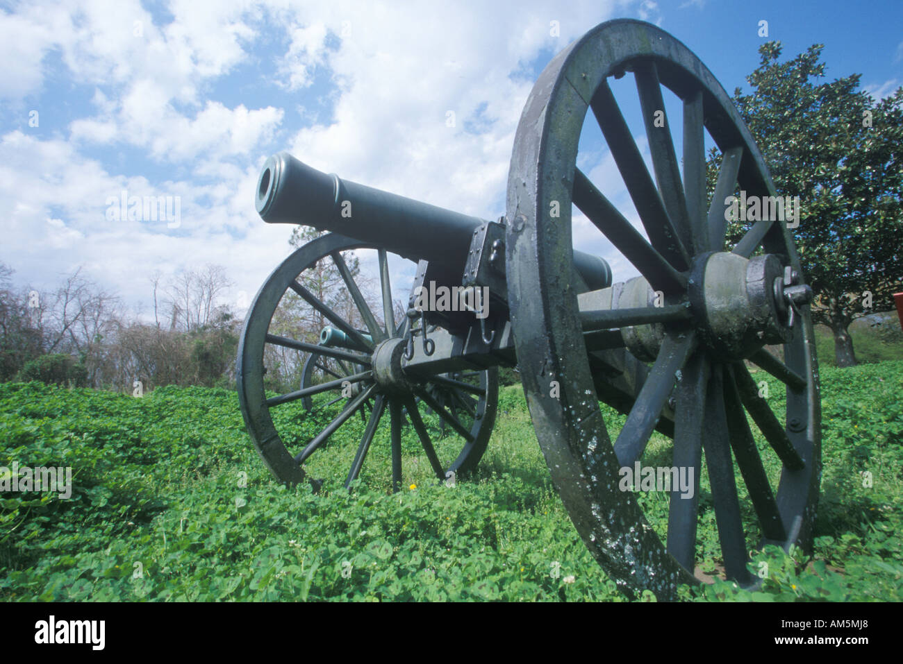 Civil War cannon on green grass at Vicksburg National Military Park MS Stock Photo
