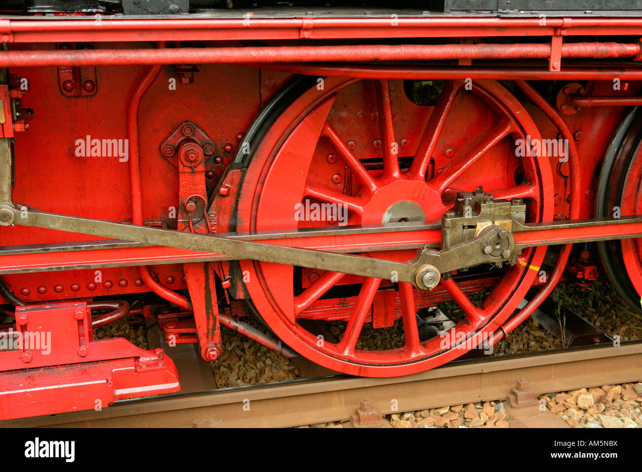 Flywheel of an historical steam train Stock Photo