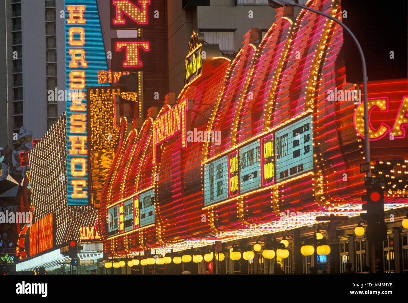 The Fremont Hotel and Casino at night Downtown Las Vegas NV Stock Photo