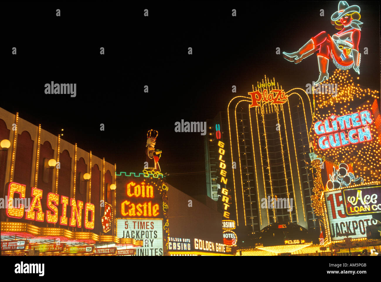 Downtown Las Vegas at night NV Stock Photo