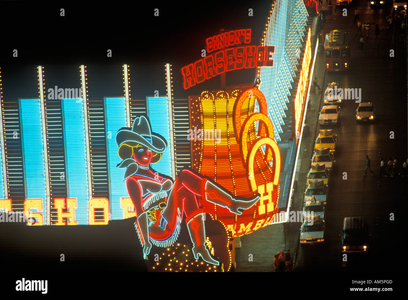Horseshoe Casino and Hotel at night Las Vegas NV Stock Photo