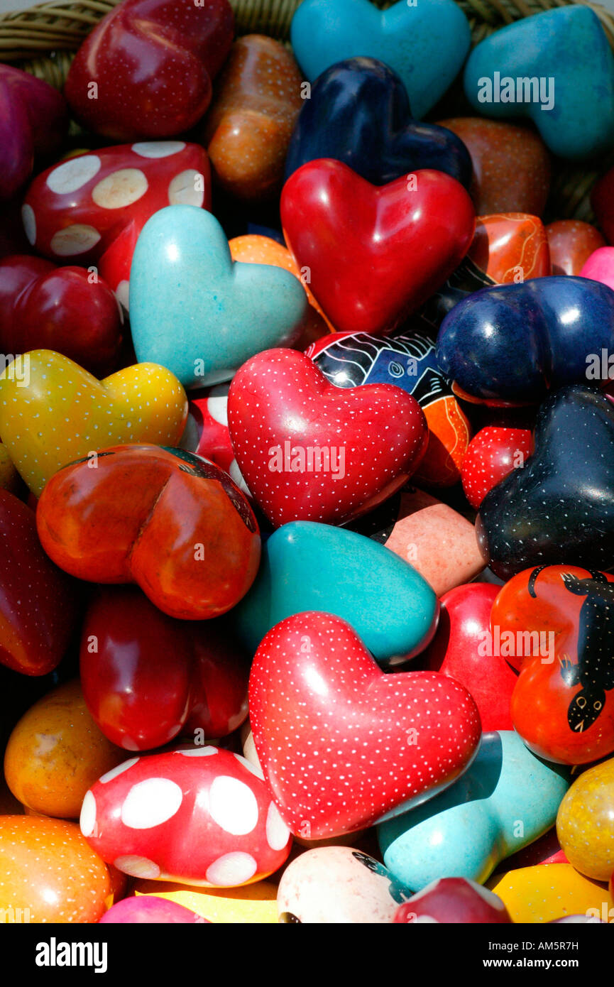 Colourful hearts in a a heap, decorations Stock Photo