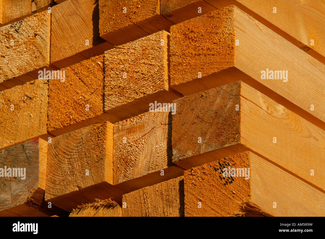 Wooden beams on a lumberyard Stock Photo