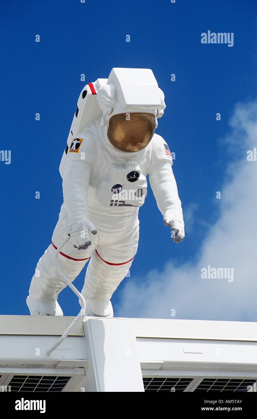 Astronaut model on roof, John F Kennedy Space Center, Cape Canaveral, Brevard County, Florida, USA Stock Photo