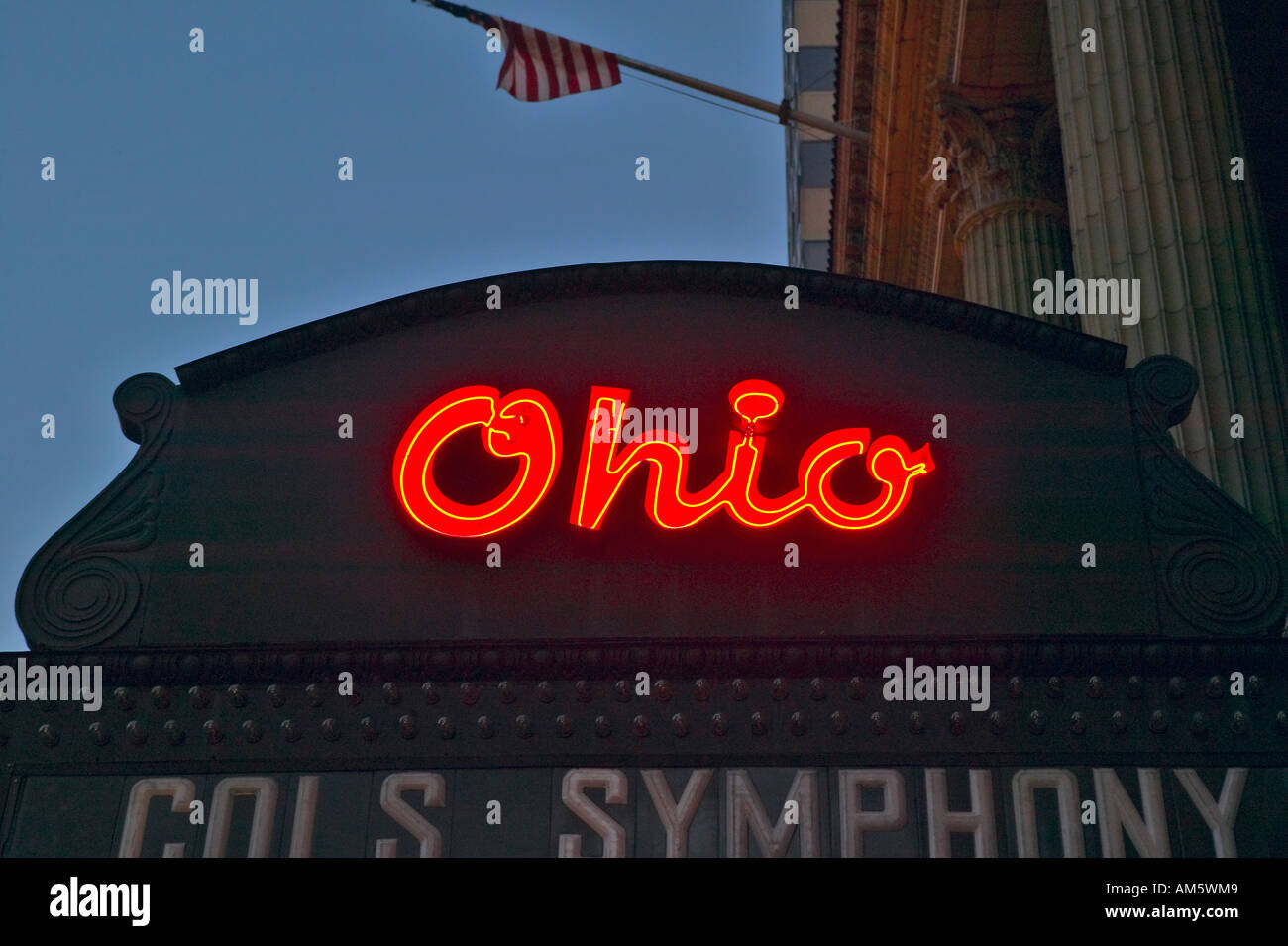 Ohio Theater marquee theater sign advertising Columbus Symphony