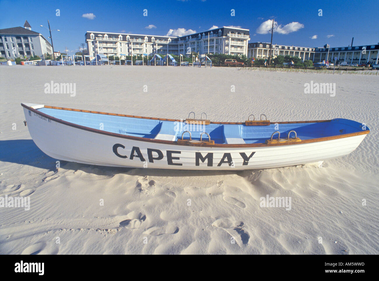 Lifeboat on Beach in the morning Cape May NJ Stock Photo Alamy