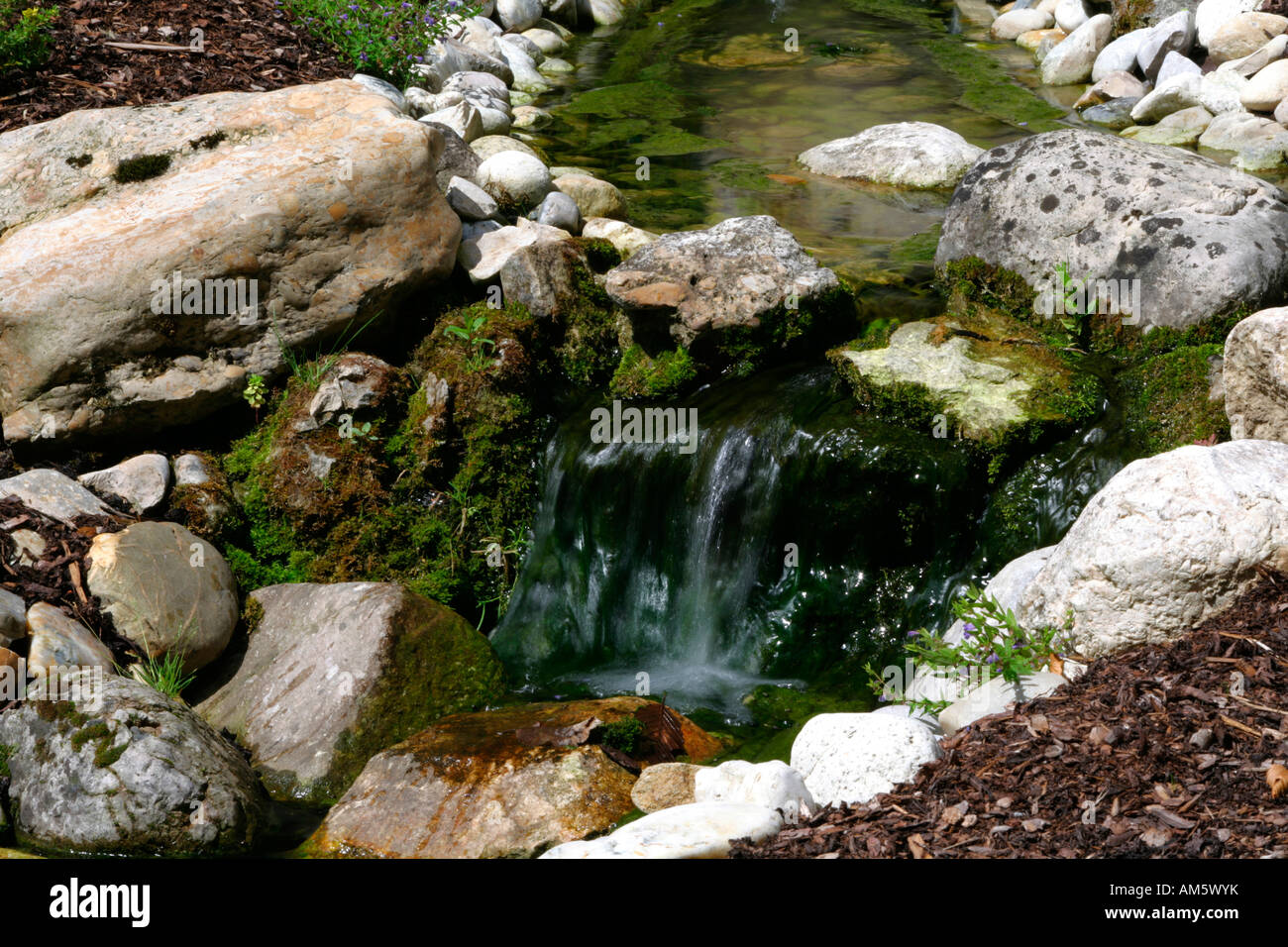 Inflow into a garden pond Stock Photo - Alamy