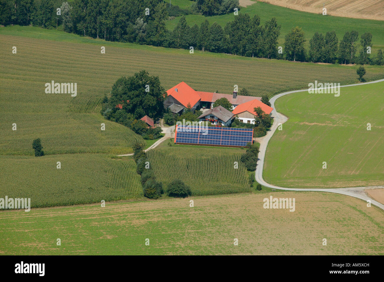 Farm with solar energy system, Upper Bavaria, Bavaria, Germany Stock ...