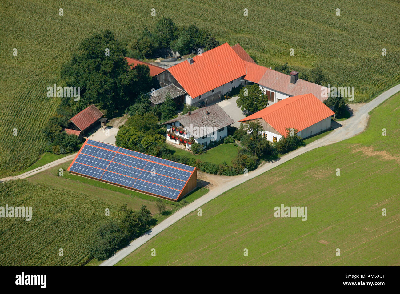 Farm with solar energy system, Upper Bavaria, Bavaria, Germany Stock ...