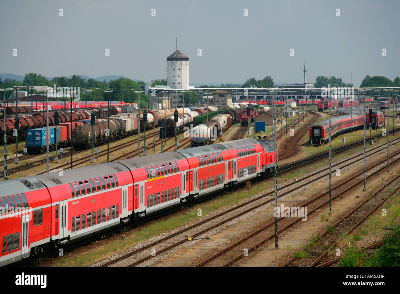Passenger train and waggon train, Bavaria, Germany Stock Photo