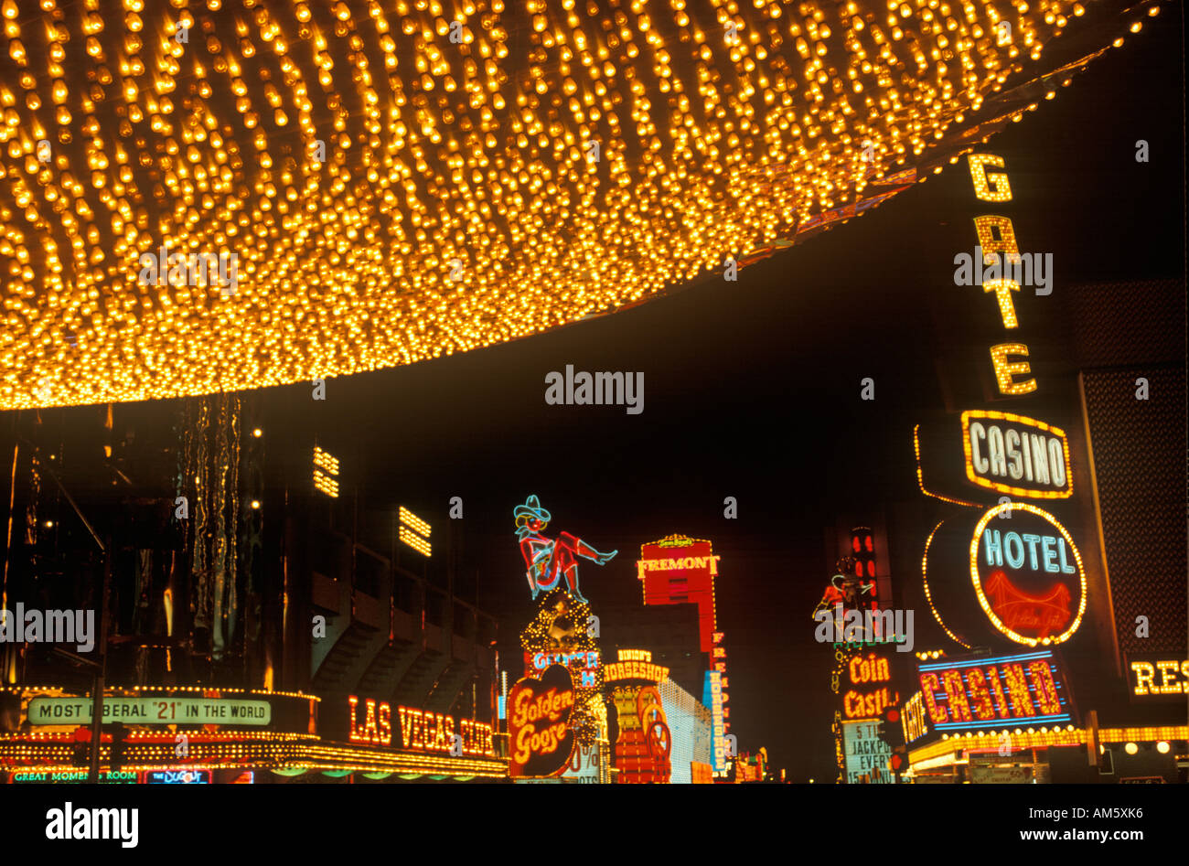 Neon lights at night Downtown Las Vegas NV Stock Photo