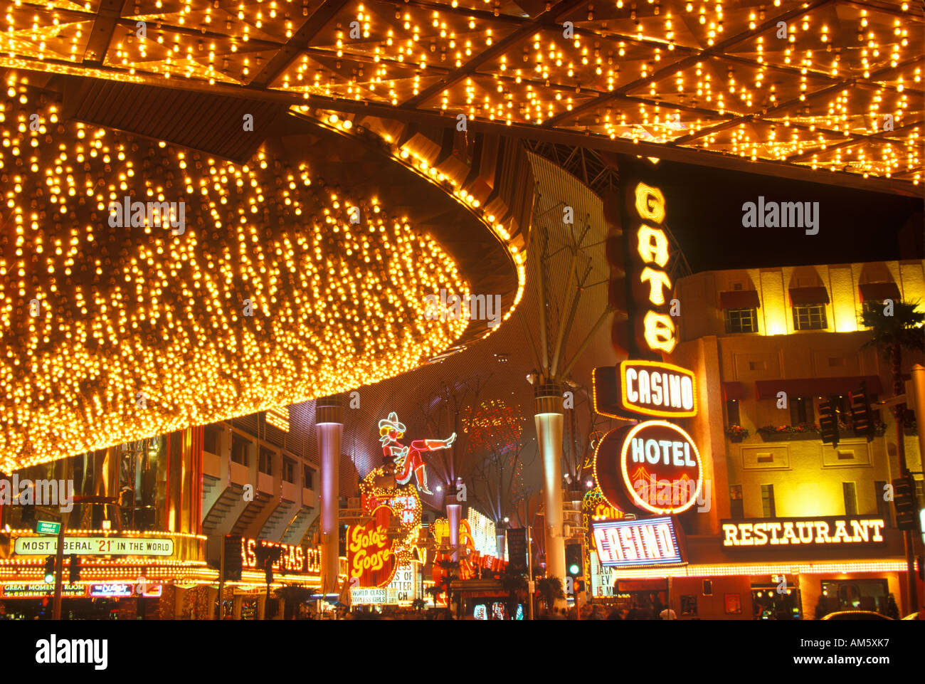 Neon lights at night Downtown Las Vegas NV Stock Photo