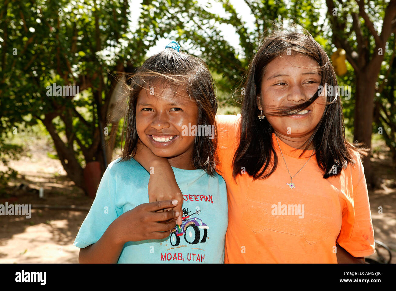 Nivaclé girls, Jothoisha, Chaco, Paraguay, South America Stock Photo