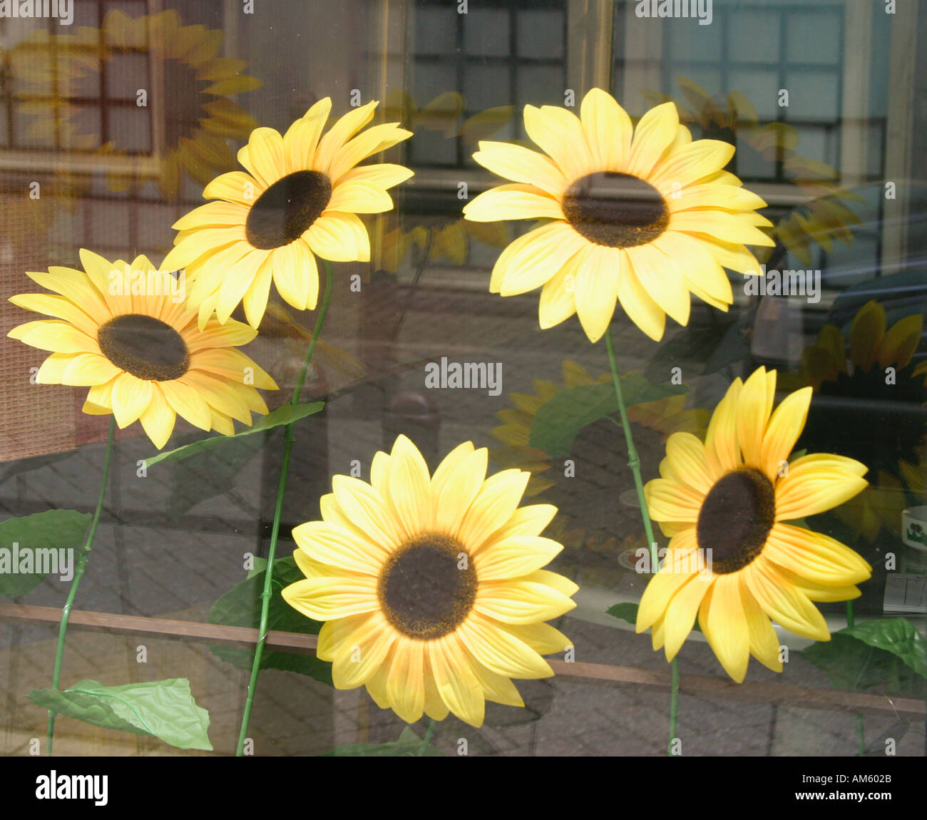 Plastic sunflowers Stock Photo