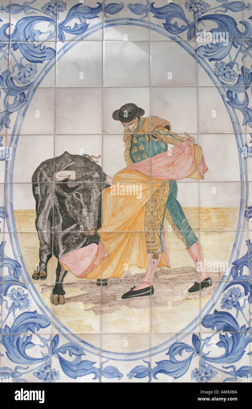 Spain Ceramic tiles of bull fighter Stock Photo