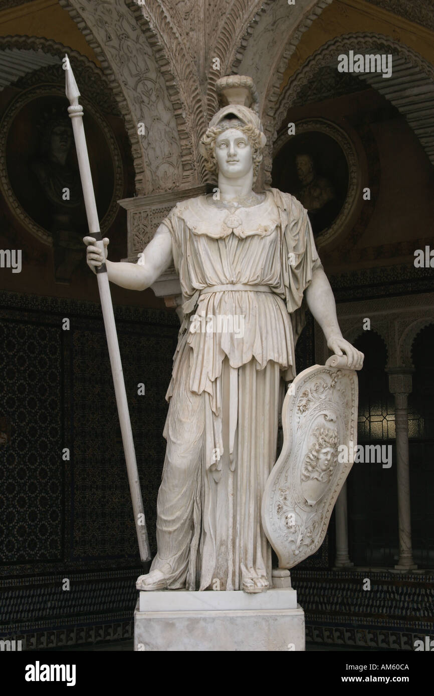 Seville Spain Casa de Pilatos statue of Athena in patio Stock Photo