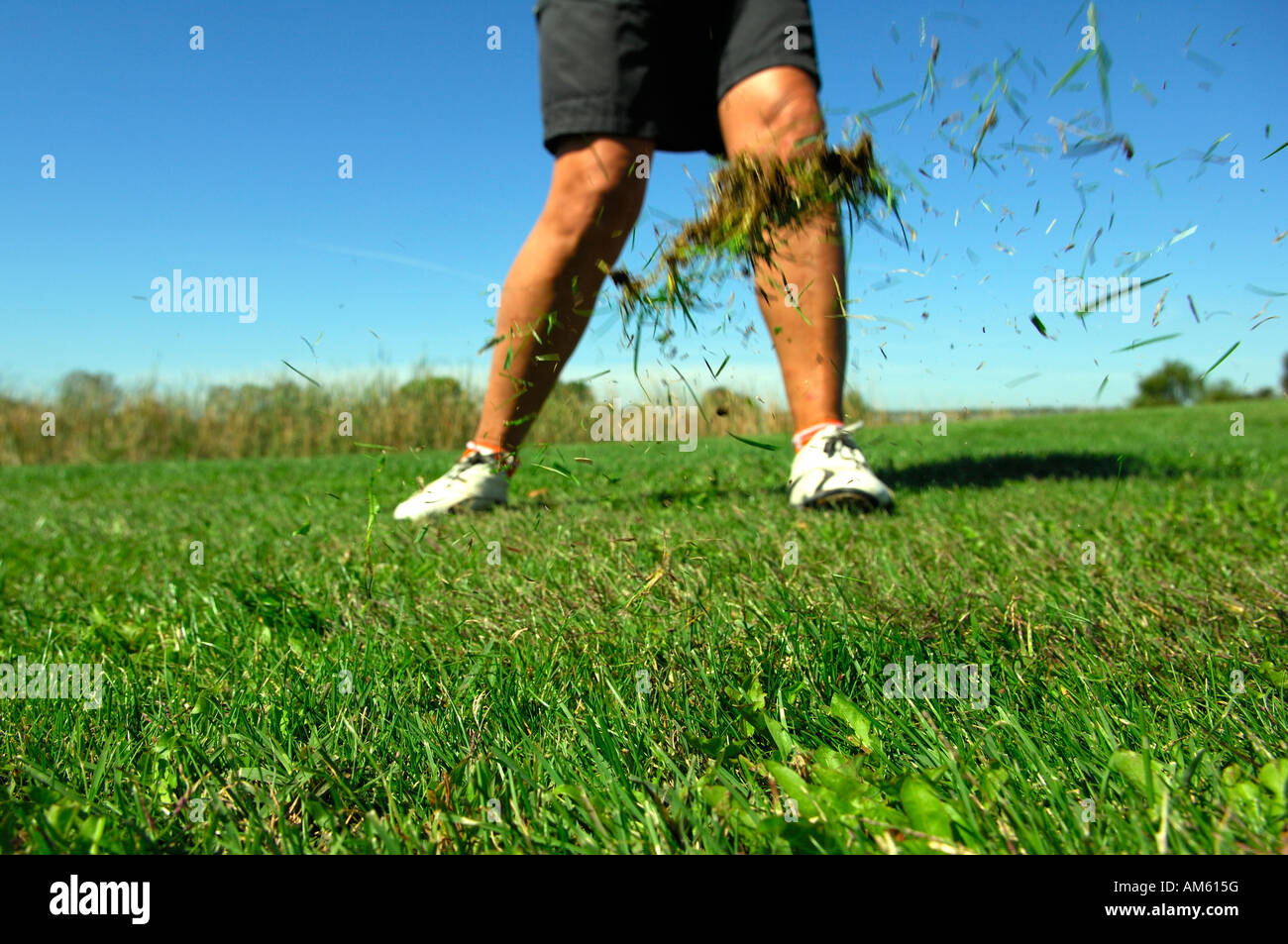Golfer after a hit, Golf course, Caorle, Veneto, Italy Stock Photo