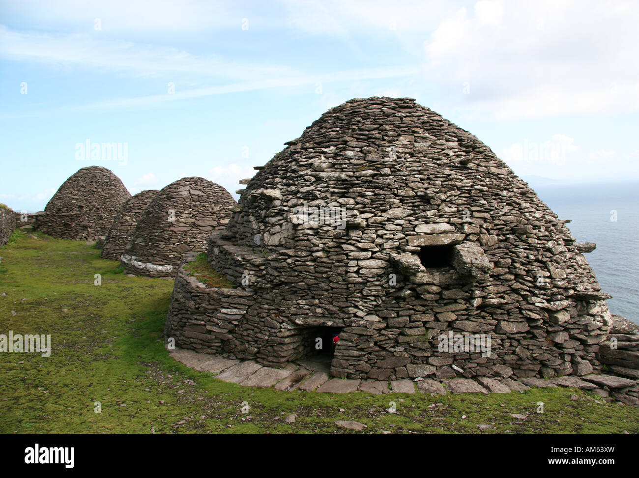 Stone houses in the monk settlement on Skellig Michael, Ireland Stock