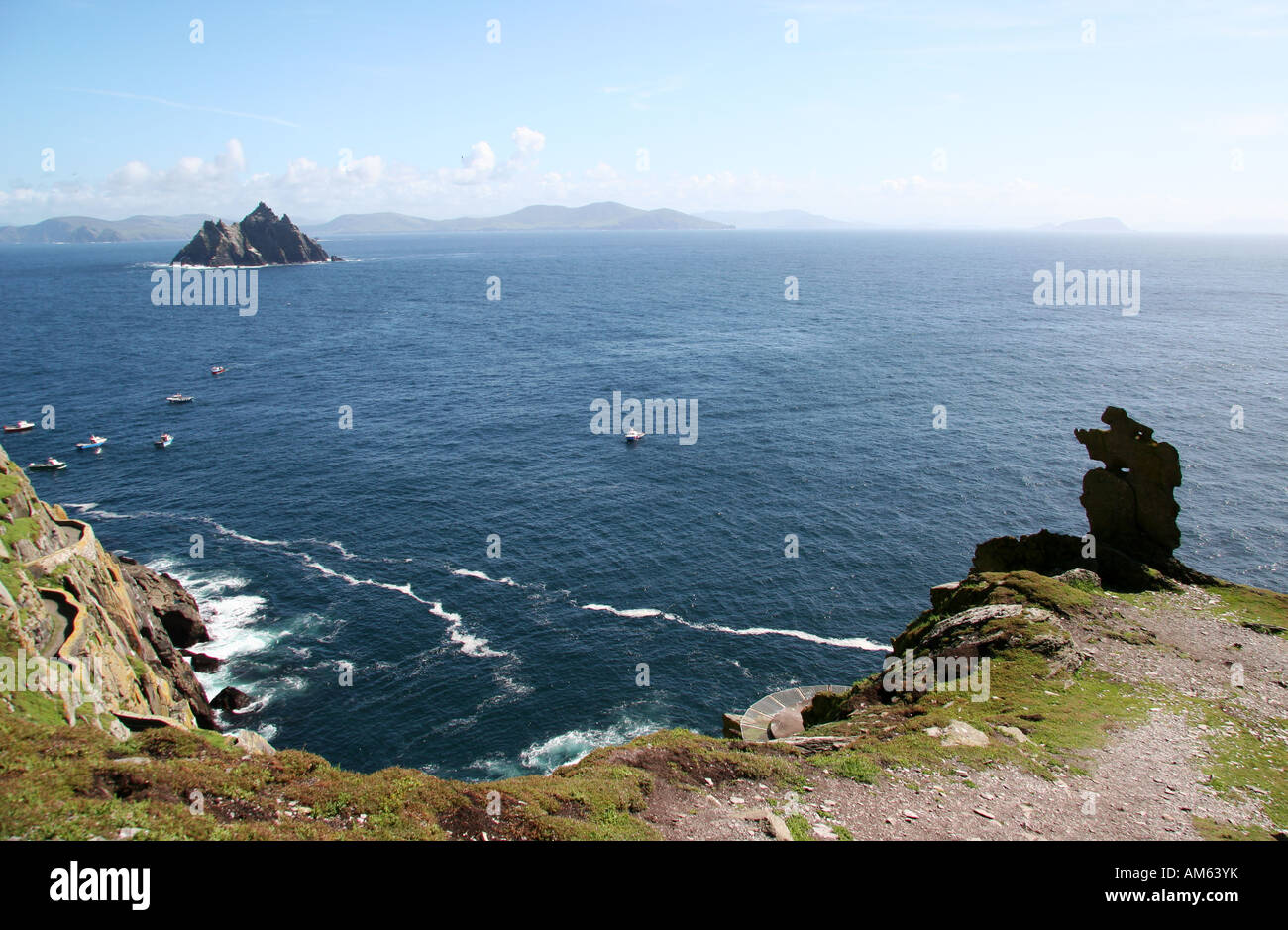 View from the island Skellig Michael to the neighbour island Little Skellig, Skelligs Islands, Ireland Stock Photo
