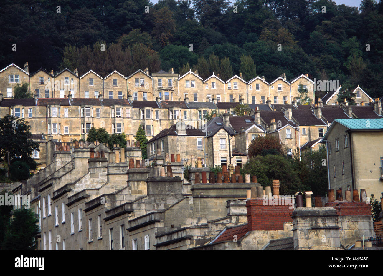 Roof tops of terraces in Thomas Street Bath Spa, Somerset, UK