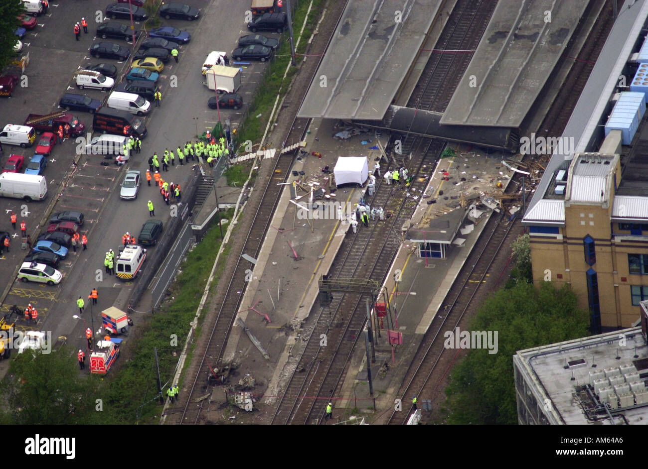 Potters Bar train crash Aerial view Hertfordshire UK Stock Photo Alamy
