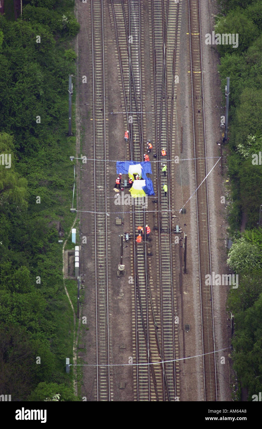 Potters Bar train crash Aerial view Hertfordshire UK Stock Photo Alamy