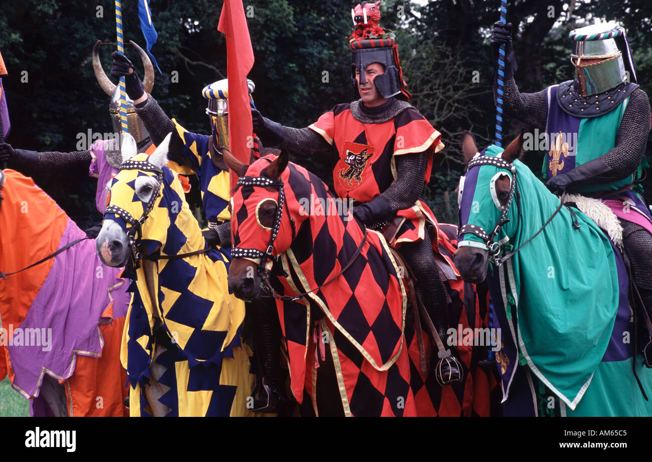 Medieval jousting tournament re enactment knights on horses at