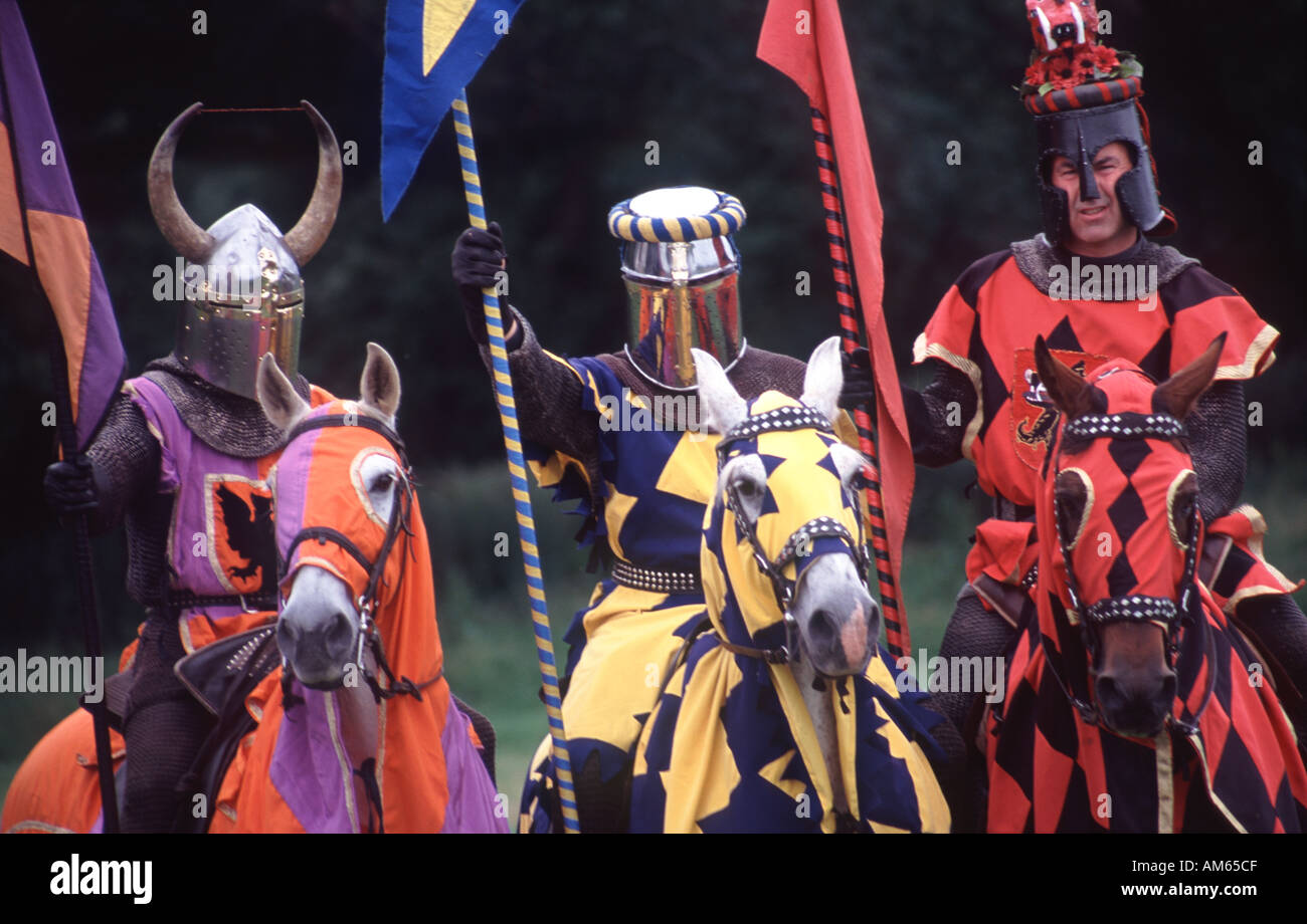 Medieval jousting tournament re enactment knights on horses at