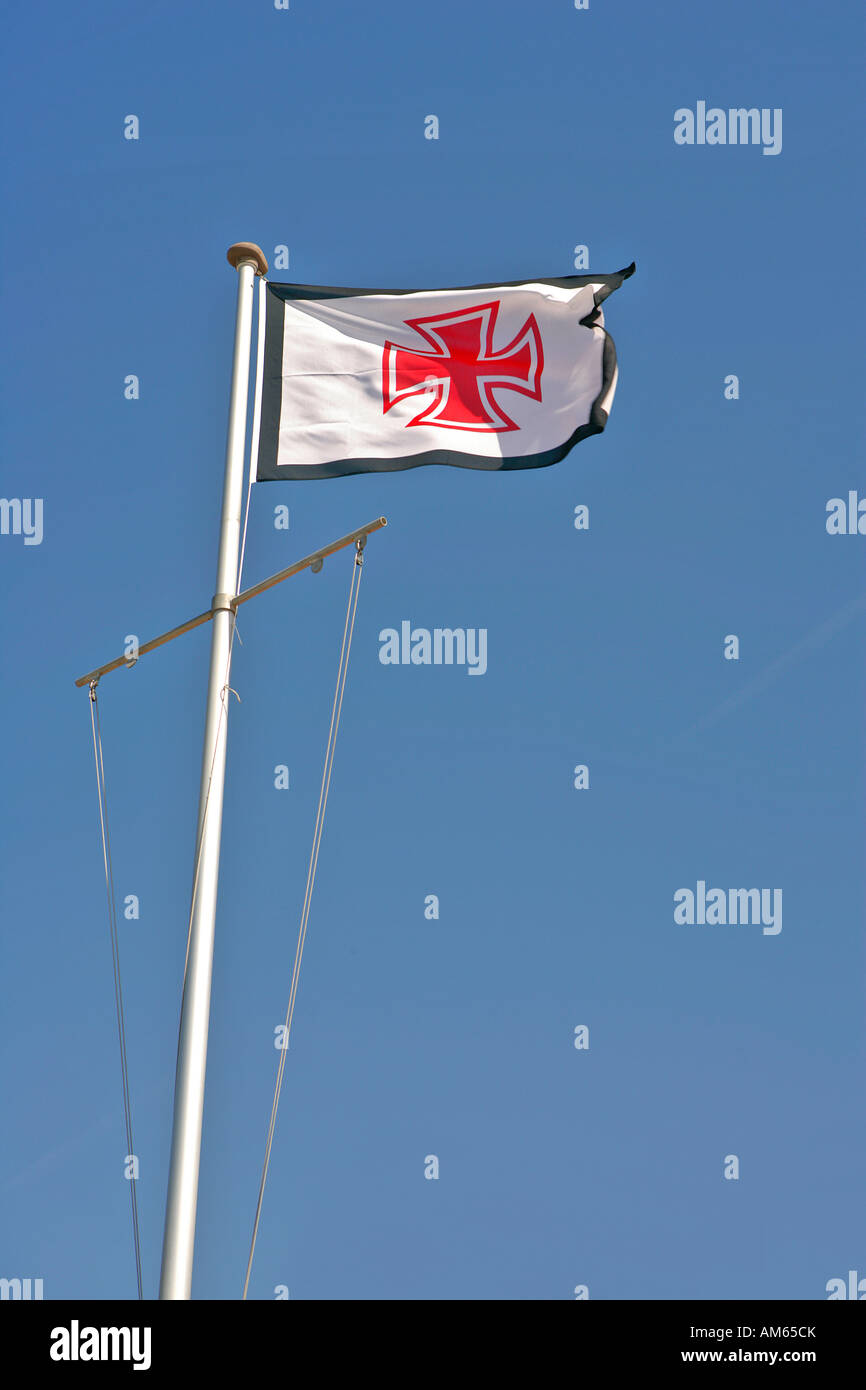 Flag with Logo of the Germany Sea Rescue (German Maritime Rescue Service) Stock Photo