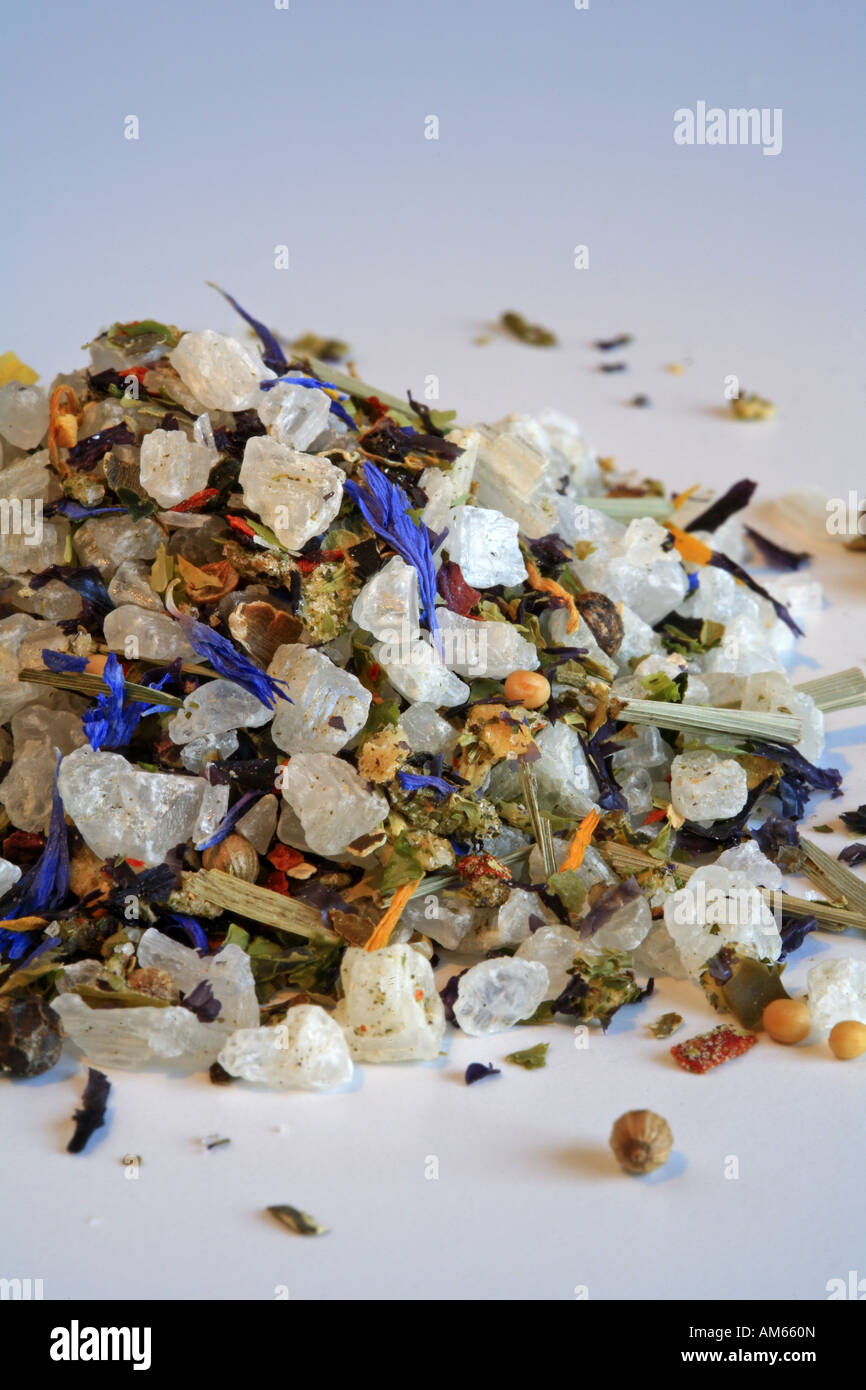 Sea salt with several herbs Stock Photo